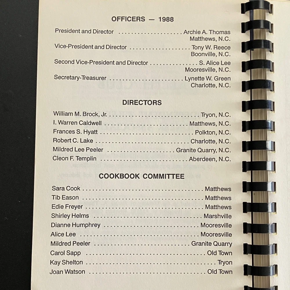 North Carolina Alltel Pioneers Business Community Cookbook 1988 Spiral Bound